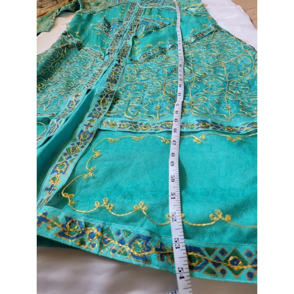 Pakistani Indian Shalwar Kameez Embroidered Teal & Gold Sz S - Picture 9 of 15